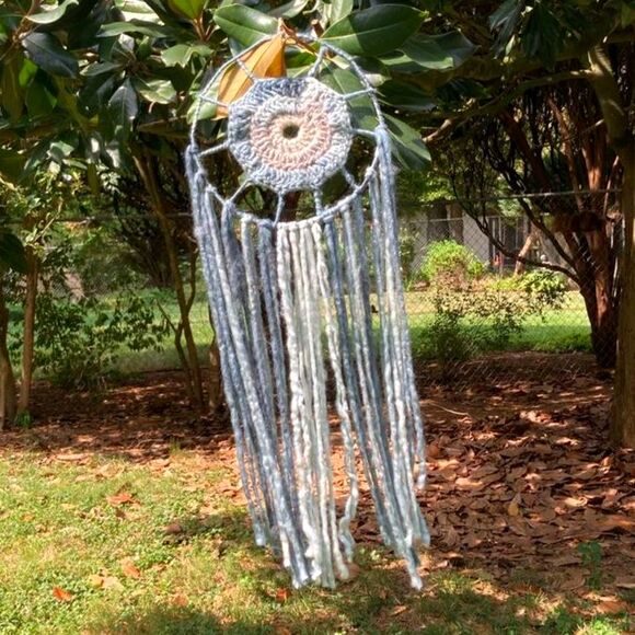 Wall Art Dreamcatcher Tapestry Boho Thick Natural WOOL Blue and Gray 11 x 32 in - Picture 5 of 14